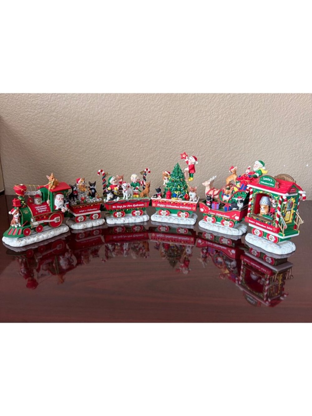 Danbury Mint Chihuahua Christmas Express Train 6 Piece Set Dog Holiday Decor - Picture 2 of 15